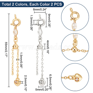 Elite 4Pcs 2 Colors Alloy & Brass Chain Extender with Cubic Zirconia(FIND-PH0017-99)-2