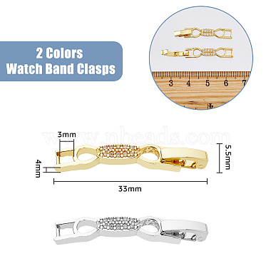 Dicosmétique 10 pcs 2 couleurs bowknot rack placage laiton clair cubique zircone bracelet de montre fermoirs(ZIRC-DC0001-10)-2