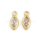 Brass Pave Clear Cubic Zirconia Pendants, Horse Eye Charms, Single Stone Charms, Rack Plating, Long-Lasting Plated, Cadmium Free & Lead Free, Real 18K Gold Plated, 9x4x2mm, Hole: 1mm(CU-CBAD306-05G)