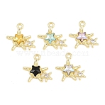 Alloy & Rhinestone Pendants, Star Charms, Mixed Color, Golden, 16x17x4mm, Hole: 1.8mm(FIND-G114-04G)