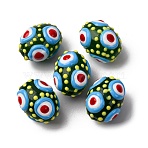 Glass Enamel Beads, Hand Painted Beads, Oval, Dark Green, 15~16.5x12~13mm, Hole: 1.5mm(GLAA-C038-01F)