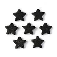 Painted Natural Wood Beads, Lead Free, Star, Black, 14x15.5x6mm, Hole: 1.2mm(WOOD-T021-41B)