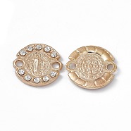 Alloy Connector Charms, with Crystal Rhinestones, Flat Round Links with Religion Virgin Pattern, Light Gold, 19x18x2.8mm, Hole: 2.5mm(FIND-A024-56LG)