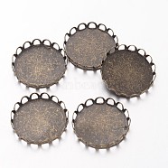 Flat Round Brass Lace Edge Bezel Cups, Cabochon Settings, DIY Material for Hair Accessories, Antique Bronze, Tray: 20mm, 21mm,(X-KK-E184-AB-NF)