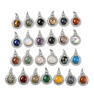 Natural & Synthetic Mixed Gemstone with Clear Cubic Zirconia Pendants, Lamp Bulb Charms with Rack Plating Brass Findings, Platinum, Cadmium Free & Lead Free, Mixed Dyed and Undyed, 35x25x8.8~9.6mm, Hole: 2.8x3.9mm(G-G133-01P)