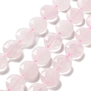 Natural Rose Quartz Beads Strands, with Seed Beads, Faceted Hexagonal Cut, Flat Round, 12~12.5x5~6mm, Hole: 1.2~1.4mm, about 27~29pcs/strand, 15.55~15.75 inck(39.5~40cm)(G-NH0004-020)
