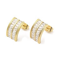 Cubic Zirconia Curve Rectangle Stud Earrings, Brass Earrings for Women, Real 18K Gold Plated, 14x9mm(EJEW-G353-08G)