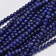 Round Grade A Natural Lapis Lazuli Bead Strands, 4mm, Hole: 1mm, about 95pcs/strand, 15.5 inch(G-M305-02)