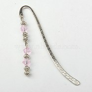 Tibetan Style Bookmarks/Hairpins, with Glass Beads, Pink, 84mm(AJEW-JK00057-07)