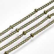 Brass Curb Chains, Satellite Chains, with Spool, Soldered, Antique Bronze, 2x1.5x0.4mm, about 49.21 Feet(15m)/roll(CHC-S006-01A)