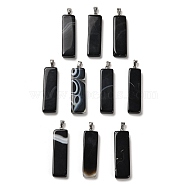 Natural Black Agate Dyed Pendants, Rectangle Charms with Platinum Plated Iron Snap on Bails, 52.5~55.5x16~16.5x6~7mm, Hole: 3.5x6.7mm(G-H289-05P-02)