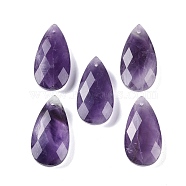 Natural Amethyst Pendants, Faceted, Teardrop, 25x13x6mm, Hole: 1mm(G-C140-05E)