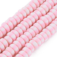 Handmade Polymer Clay Beads Strands, for DIY Jewelry Crafts Supplies, Flat Round, Pink, 6.8~8x3mm, Hole: 1.4mm, about 110~116pcs/strand, 15.75 inch(40cm)(CLAY-N008-042K)