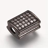 Brass Micro Pave Cubic Zirconia Beads, Rectangle, Gunmetal, 11x8x5mm, Hole: 2x3mm(ZIRC-G096-30B)