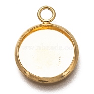 304 Stainless Steel Pendant Cabochon Settings, Plain Edge Bezel Cups, Flat Round, Real 18K Gold Plated, Tray: 12mm, 17.5x14x2mm, Hole: 2.5mm(STAS-Z030-01H-G)