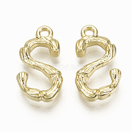 Alloy Pendants, Cadmium Free & Nickel Free & Lead Free, Bamboo Initial Letter, Real 18K Gold Plated, Letter.S, S:16.5x9x3mm, Hole: 1.5mm(PALLOY-S137-001S-NR)