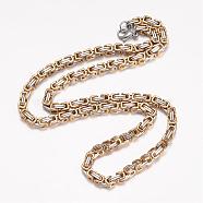 201 Stainless Steel Byzantine Chain Necklaces, with Lobster Claw Clasps, Golden & Stainless Steel Color, 21.65 inch(55cm), 5mm(NJEW-K062-01C1-5mm)