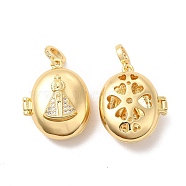 Eco-Friendly Rack Plating Brass Micro Pave Clear Cubic Zirconia Locket Pendants, Long-Lasting Plated, Lead Free & Cadmium Free, Oval with Saint, Real 18K Gold Plated, 26.5x18x11.5mm, Hole: 2mm, Inner Diameter: 19x14.5mm(KK-F850-02G)