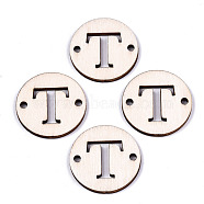 Unfinished Natural Poplar Wood Links Connectors, Laser Cut, Flat Round with Word, Letter.T, 29.5x2.5mm, Hole: 2.5mm(WOOD-S045-140B-01T)