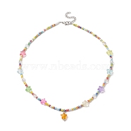Glass Seed Beaded Necklaces, Acrylic Star Pendant Necklaces for Women, Colorful, 17.36 inch(44.1cm)(NJEW-JN04261)