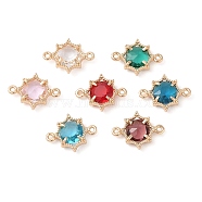 Brass Pave Glass Connector Charms, Sun Links, Mixed Color, Real 18K Gold Plated, 18x13.5x4mm, Hole: 1mm(KK-Z046-02G)