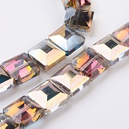 Electroplate Crystal Glass Square Beads Strands, Faceted, Rainbow Color Plated, Purple, 13x13x8mm, Hole: 1mm, about 25pcs/strand, 12.7 inch(EGLA-F064B-13)
