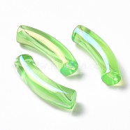 UV Plating Transparent Rainbow Iridescent Acrylic Beads, Curved Tube, Light Green, 32~33x10x8mm, Hole: 1.6mm(OACR-A016-01E)