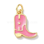 Rack Plated Brass Enamel Charms, with Jump Ring, Long-Lasting Plated, Lead Free & Cadmium Free, Real 18K Gold Plated, Cowboy Boot Charm, Pearl Pink, 14x11x1.5mm, Hole: 3.4mm(X-KK-Z039-01B)