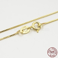 925 Sterling Silver Box Chain Necklaces, with Spring Ring Clasps, Thin Chain, Golden, 18 inch, 0.6mm(STER-M086-03B)