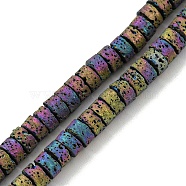 Electroplated Natural Lava Rock Beads Strands, Column, Rainbow Plated, 4~4.5x2~2.5mm, Hole: 1mm, about 154pcs/strand, 16.54''(42cm)(G-Z032-J03-11E)