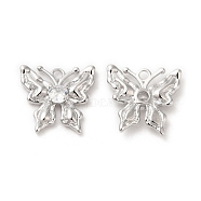 Brass with Glass Charms, Butterfly Charm, Real Platinum Plated, 13x14x3mm, Hole: 1.4mm(KK-G468-28P)