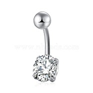 Piercing Jewelry, Brass Cubic Zirconia Navel Ring, Belly Rings, with 304 Stainless Steel Bar, Lead Free & Cadmium Free, Flat Round, Platinum, Clear, 19x8mm, Bar: 15 Gauge(1.5mm), Bar Length: 3/8"(10mm)(AJEW-EE0006-26A)