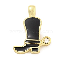 Brass with Cubic Zirconia with Enamel Pendant, Long-Lasting Plated, Lead Free & Cadmium Free, Shoes, Black, 19.5x14.5x3mm, Hole: 3.7x2.2mm(KK-Q814-22G-02)