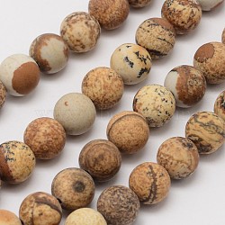 Natural Picture Jasper Beads Strands, Frosted, Round, 4mm, Hole: 0.8mm, about 90pcs/strand, 14.1 inch(G-D686-4mm)