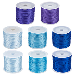 8 Roll 8 Styles Nylon Rattail Satin Cord, Beading String, for Chinese Knotting, Jewelry Making, Blue, 1~2mm, about 10.93 yards(10m)/roll~32.8 yards(30m)/roll, 1 roll/style(NWIR-BC0002-06B)