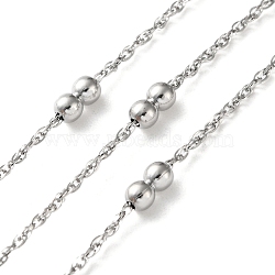 304 Stainless Steel Cable Chains with Beads, Soldered, with Spool, Stainless Steel Color, 1.5mm(CHS-F020-08P)