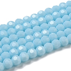 Opaque Glass Beads Stands, Faceted(32 Facets), Round, Cyan, 6mm, Hole: 1mm, about 98pcs/strand, 20.47''(52cm)(EGLA-A035-P6mm-D10)