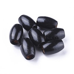 Natural Wood Beads, Lead Free, Dyed, Barrel, Black, 30x20mm, Hole: 10mm(X-WOOD-S619-2-LF)