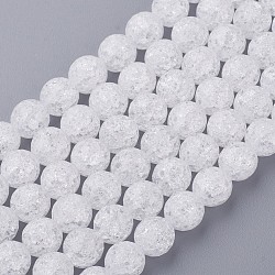 Synthetic Crackle Quartz Beads Strands, 128 Facets, Round, White, 8mm, Hole: 1mm, about 50pcs/strand, 16 inch(X-G-SF8MM-44)
