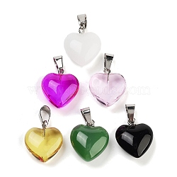 Glass Pendants, with Stainless Steel & Iron Findings, Heart, Mixed Color, 19x16x8mm, Hole: 7x4mm(FIND-A043-08P)