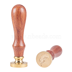 DIY Scrapbook, Brass Wax Seal Stamp and Wood Handle Sets, Feather, Golden, 8.9cm, Stamps: 2.54x1.45cm(AJEW-WH0096-36D)