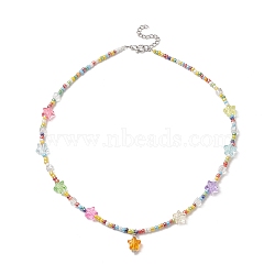 Glass Seed Beaded Necklaces, Acrylic Star Pendant Necklaces for Women, Colorful, 17.36 inch(44.1cm)(NJEW-JN04261)