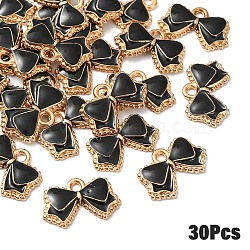 30Pcs Alloy Enamel Pendants, Bowknot, Light Gold, Black, 10x16x2mm, Hole: 1.4mm(ENAM-YW0006-09B)