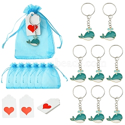 DIY Keychain Making Kits, including  Alloy Enamel Pendants, Iron Split Key Rings, Paper Gift Tags, Whale, 24x29x1.8mm, Hole: 2mm(DIY-FS0006-36A)