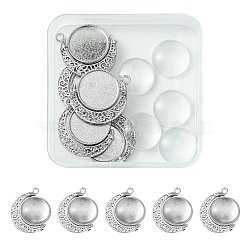 DIY Blank Pendant Making Kit, Including Moon Shape Alloy Pendant Cabochon Settings, Glass Cabochons, Platinum, 10Pcs/box(DIY-FS0005-38)