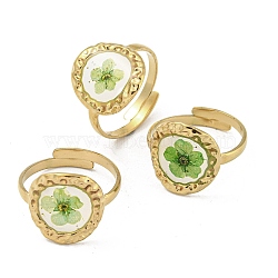 316 Stainless Steel with Epoxy Resin Ring, Dry Flower Inside, Pale Green, Inner Diameter: 17mm(RJEW-Z031-02B)