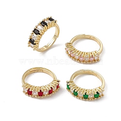 Rack Plating Brass Cubic Zirconia Cuff Rings for Women, Oval Long-Lasting Plated Open Ring, Lead Free & Cadmium Free, Real 18K Gold Plated, Mixed Color, 2.5~5.8mm, Inner Diameter: US Size 6 1/4(16.8mm)(RJEW-M145-24G)
