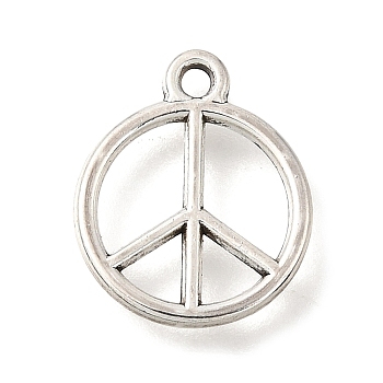 Religion Alloy Pendants, Peace Sign Charms, Antique Silver, 14.5x12x1.5mm, Hole: 1.4mm