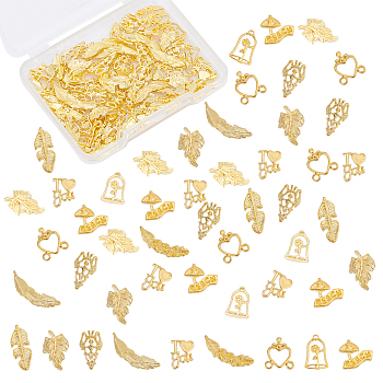 Olycraft Alloy Cabochons, Nail Art Decoration Accessories, DIY Crystal Epoxy Resin Material Filling, Mixed Shape, Golden, 126pcs/box