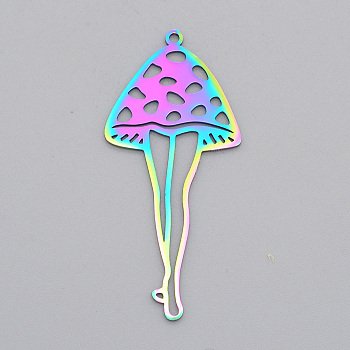 Ion Plating(IP) 201 Stainless Steel Pendants, Laser Cut, Woman, Rainbow Color, 48x22x1mm, Hole: 1.6mm